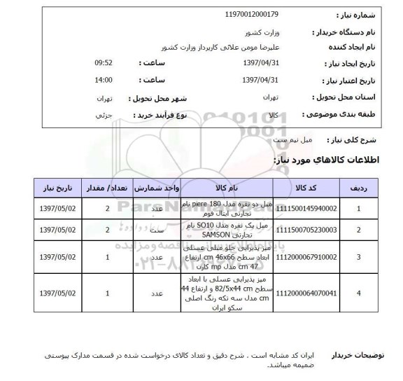استعلام, استعلام مبل نیم ست