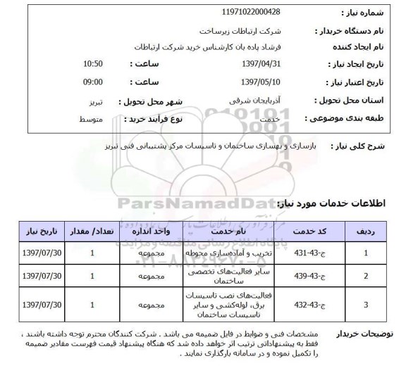 استعلام, استعلام بازسازی و بهسازی ساختمان