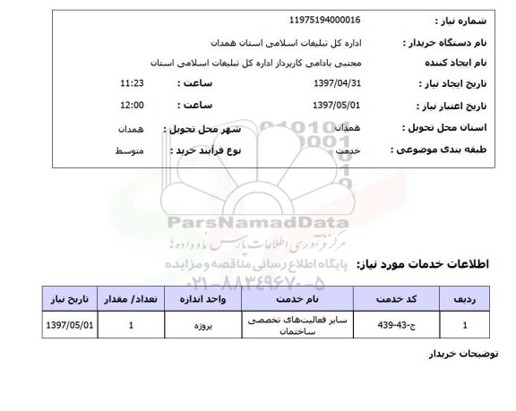 استعلام, استعلام سایر فعالیت های تخصصی ساختمان ...