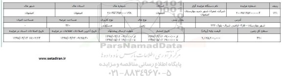 مزایده زمین مسکونی مساحت عرصه 420 متر