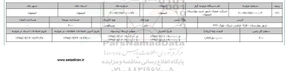 مزایده زمین مسکونی عرصه سیصد متر شهر بهارستان