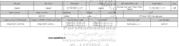 مزایده زمین تجاری مساحت عرصه 1524.62متر