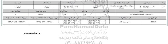 مزایده زمین کاربری اداری عرصه 442.52متر