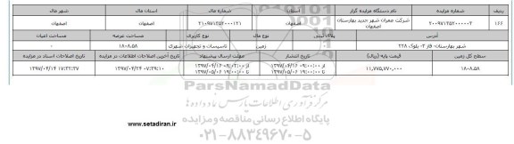 مزایده زمین کاربری تاسیسات و تجهیزات شهری عرصه 1808.58متر