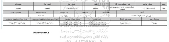 مزایده زمین کاربری ورزشی مساحت عرصه 748.72متر