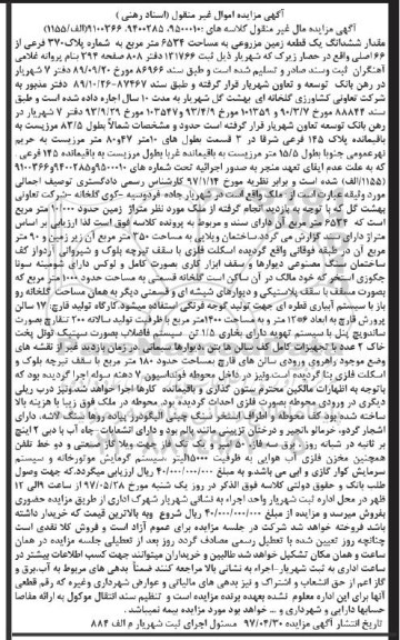 مزایده،مزایده ششدانگ زمین مزروعی مساحت 6534متر