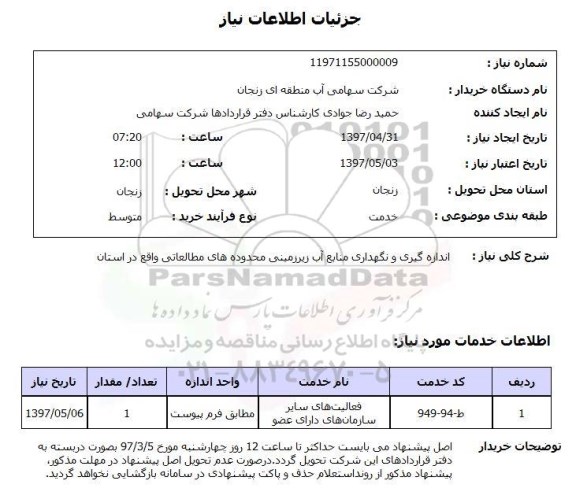 استعلام , استعلام اندازه گیری و نگهداری منابع آب ...