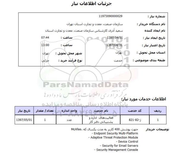 استعلام , استعلام فعالیت های اداره و پشتیبانی دفتر کار ...
