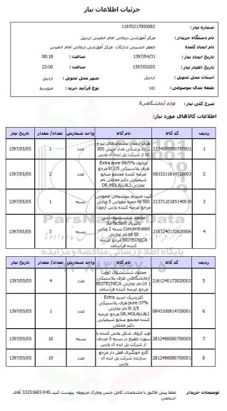استعلام,استعلام لوازم آزمایشگاهی