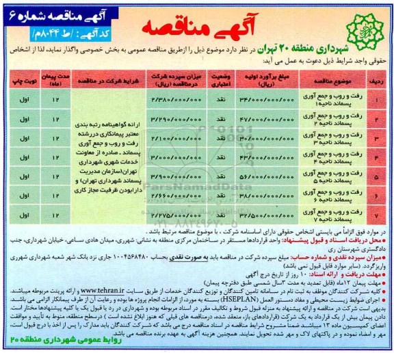مناقصه, مناقصه رفت و روب و جمع آوری پسماند 