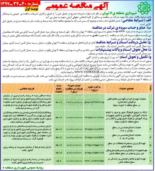 آگهی مناقصه عمومی,مناقصه​ ​عملیات تهیه و اجرا و نگهداری علائم افقی ترافیکی و...