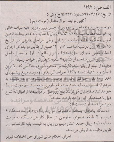 مزایده,مزایده سه دستگاه یخچال ایستاده مخصوص مرغ نوبت دوم