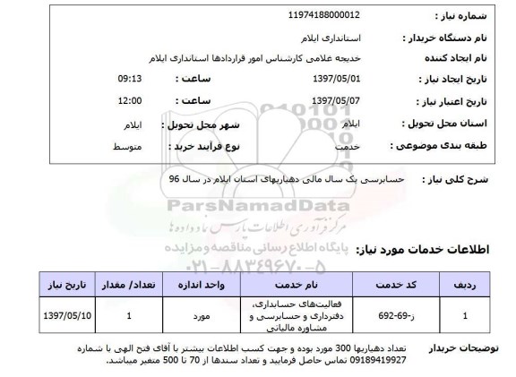 استعلام,استعلام حسابرسی یک سال مالی دهیاریهای استان ایلام در سال 96