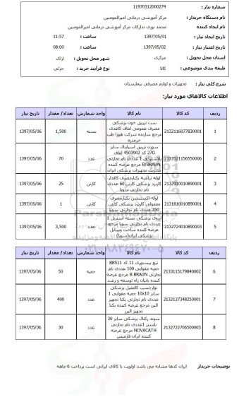 استعلام,استعلام تجهیزات و لوازم مصرفی بیمارستان 