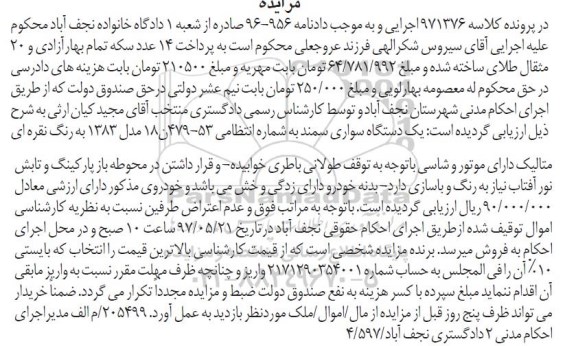 مزایده, مزایده یک دستگاه سواری سمند