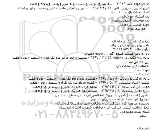 مناقصه, فراخوان توسعه آب (نوبت دوم)