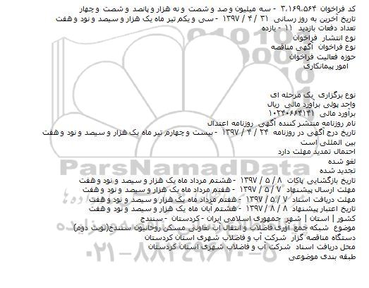 مناقصه, فراخوان شبكه جمع آوری فاضلاب و انتقال آب تعاونی مسكن (نوبت دوم)