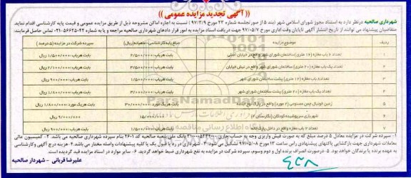 آگهی تجدید مزایده عمومی, مزایده اجاره اماکن - تجدید 