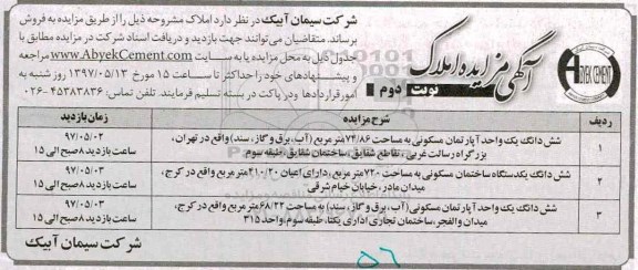 مزایده,مزایده ششدانگ دو باب آپارتمان مسکونی و یک دستگاه ساختمان نوبت دوم 