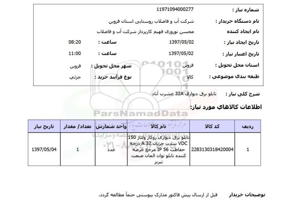 استعلام, استعلام تابلو برق دیواری