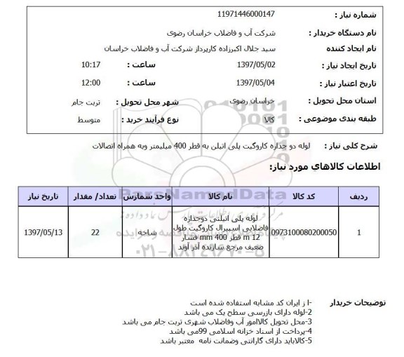 استعلام , استعلام لوله دو جداره کاروگیت