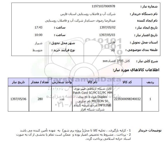 استعلام,استعلام کابل 95*3 افشان