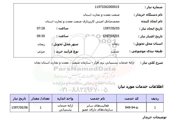 استعلام , استعلام خدمات پشتیبانی نرم افزار