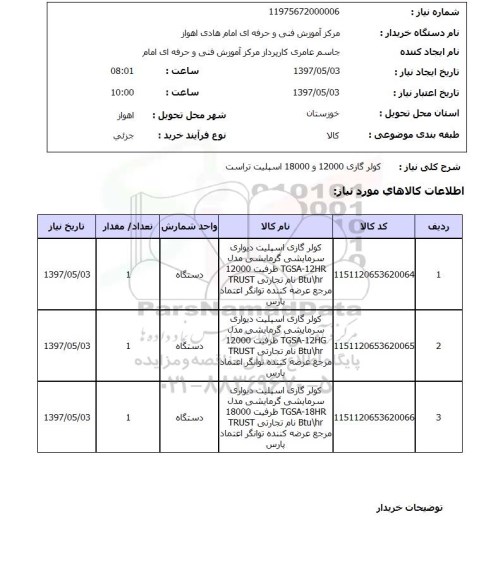 استعلام , استعلام کولر گازی