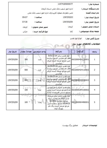 استعلام,استعلام انواع لوح تقدیر