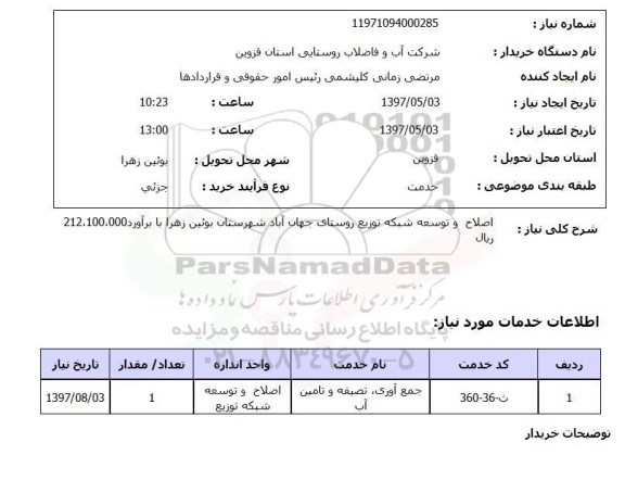 استعلام,استعلام اصلاح و توسعه شبکه توزیع 