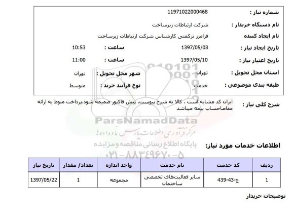 استعلام, سایر فعالیت های تخصصی ساختمان