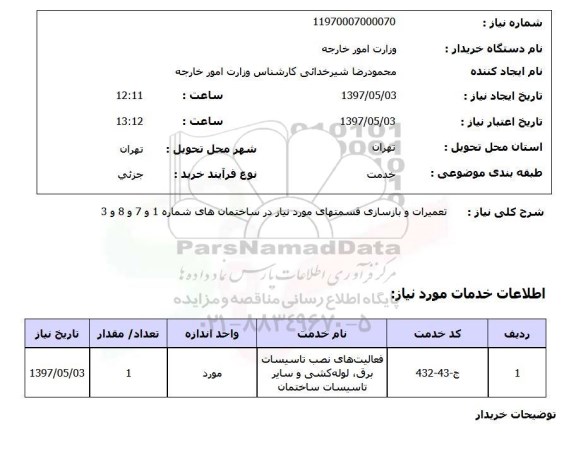 استعلام , استعلام تعمیرات و بازسازی