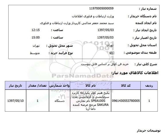 استعلام,خرید فن کوئل