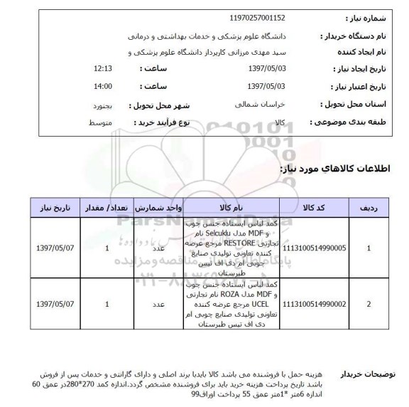 استعلام, کمد لباس ایستاده 