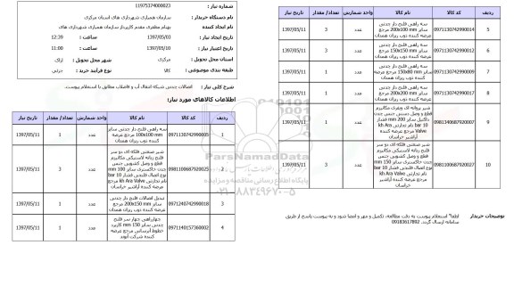 استعلام , استعلام اتصالات چدنی شبکه انتقال آب و فاضلاب 