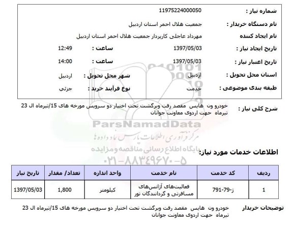 استعلام, خودرو ون هایس 