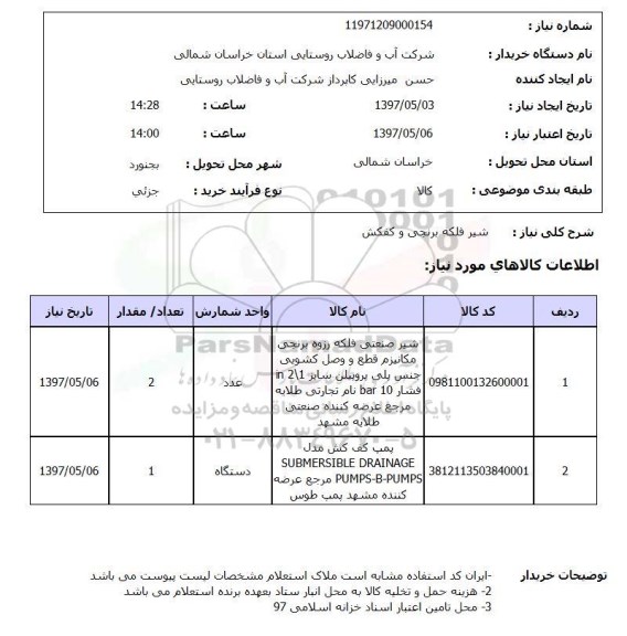 استعلام, شیر فلکه برنجی و کفکش 