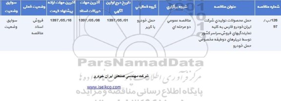 مناقصه حمل محصولات تولیدی 