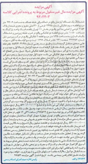 مزایده,مزایده آپارتمان طبقه همکف مساحت 94.06متر