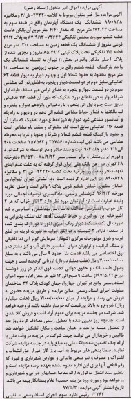 مزایده,مزایده ششدانگ آپارتمان طبقه سوم مساحت 173.23متر