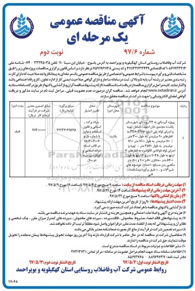 آگهی مناقصه عمومی, مناقصه پروژه آبرسانی  (نوبت دوم)