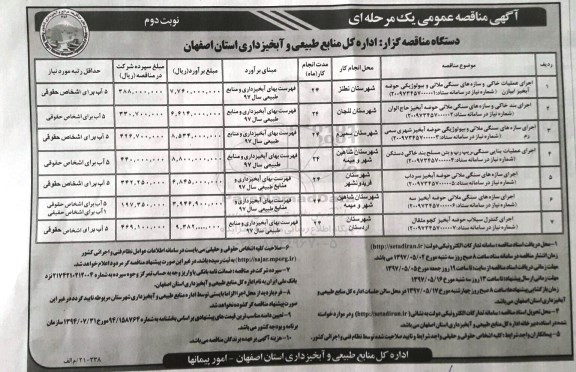 مناقصه عمومی, مناقصه اجرای عملیات خاکی و سازه های سنگی ملاتی و بیولوژیکی حوضه آبخیز... - نوبت دوم 
