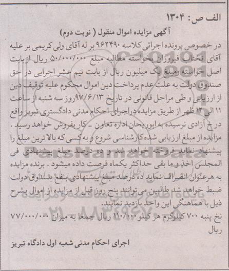 اگهی مزایده , مزایده نخ پنبه - نوبت دوم