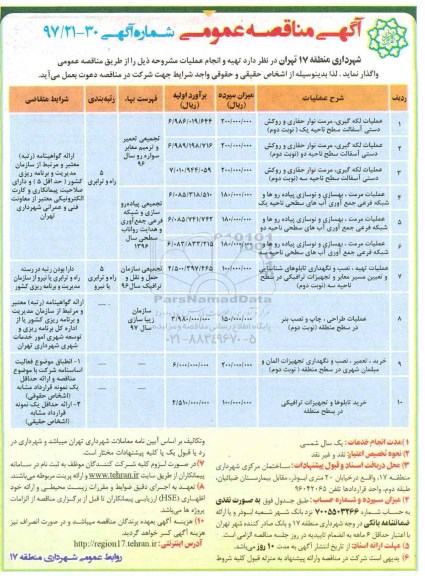 آگهی مناقصه عمومی, مناقصه عملیات لکه گیری ، مرمت نوار حفاری و روکش ... 