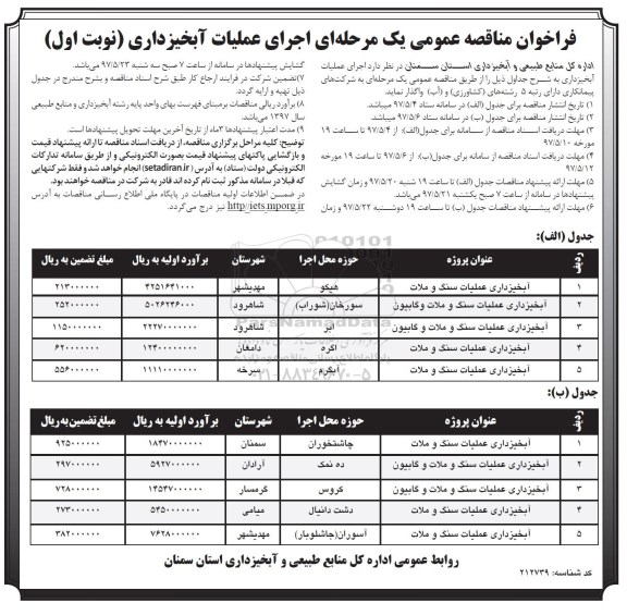 مناقصه عمومی, فراخوان اجرای عملیات آبخیزداری ...