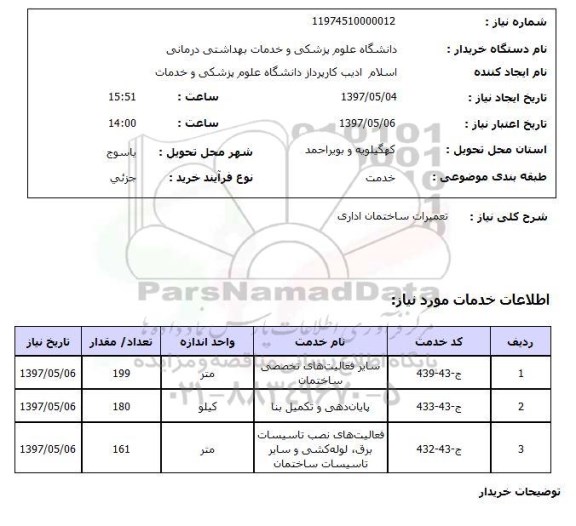 استعلام,تعمیرات ساختمان