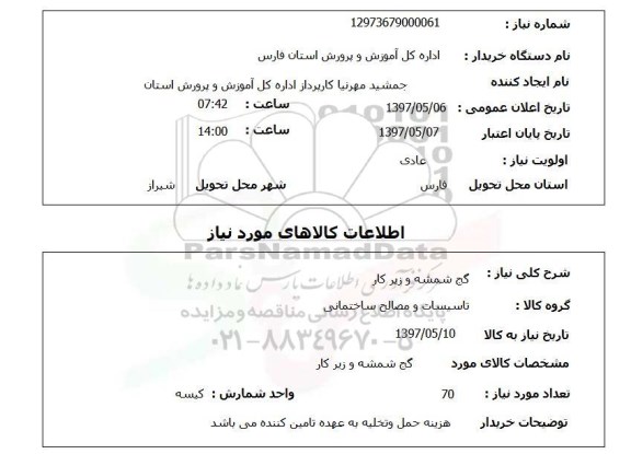 استعلام, استعلام گچ شمشه و زیرکار...