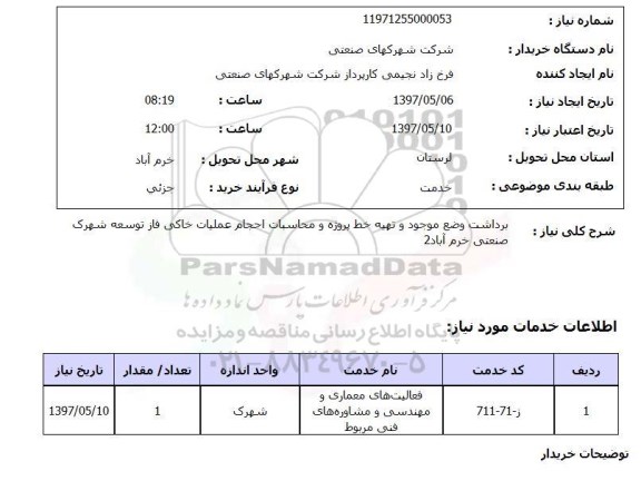 استعلام, استعلام برداشت وضع موجود و تهیه خط پروژه و محاسبات احجام عملیات خاکی فاز ...