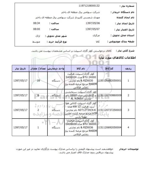 استعلام, کولر گازی اسپلیت
