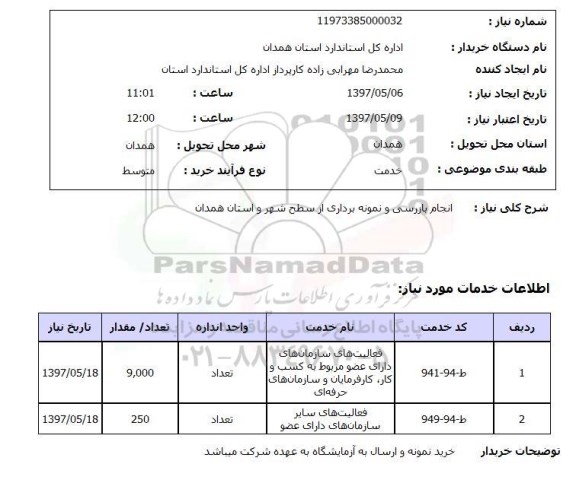 استعلام,استعلام انجام بازرسی و نمونه برداری از سطح شهر 